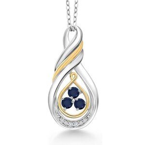3-Sapphire Infinity Necklace with 925 Sterling Silver, 10k Gold, and Moissanite